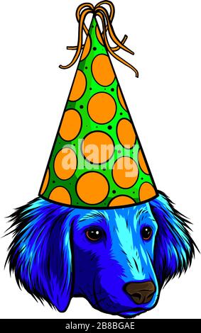 Pug Dog with a funny party whistle blowing. Stock Vector