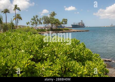 Battleship USS memorial in Pearl Habor, Hawaii Stock Photo