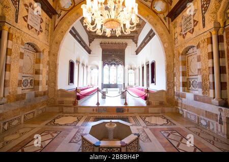 A hall of the Beiteddine Palace,  a 19th-century palace in Beiteddine, Lebanon - June, 2019