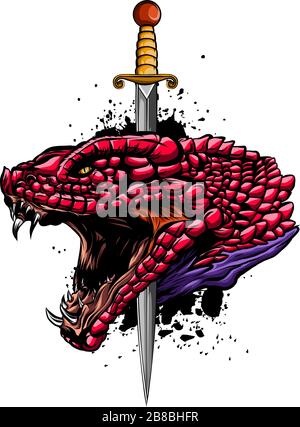 Graphic vector illustration of the dragons head. Stock Vector