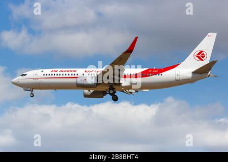 London, United Kingdom – August 1, 2018: Air Algerie Boeing 737-800 airplane at London Heathrow airport (LHR) in the United Kingdom. Stock Photo