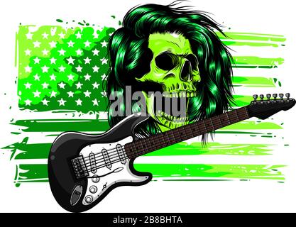 Rock Music Poster Skull Electric Guitar Wings Vector Grunge Red