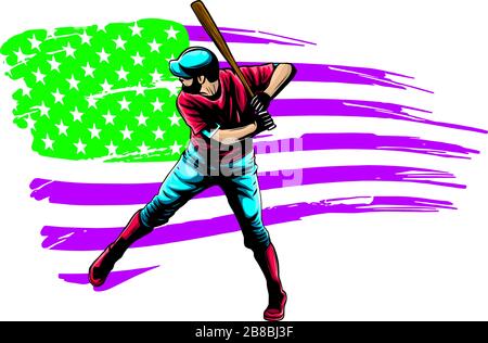 Powerful Baseball Hitter Left handed vector illustration Stock Vector