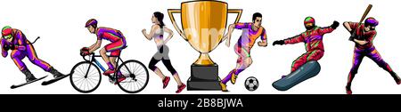 Sports, set of athletes of various sports disciplines. Isolated vector silhouettes. Stock Vector