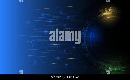 Abstract technology background with circuit pattern, sparkle effect and hi tech circle. Stock Vector