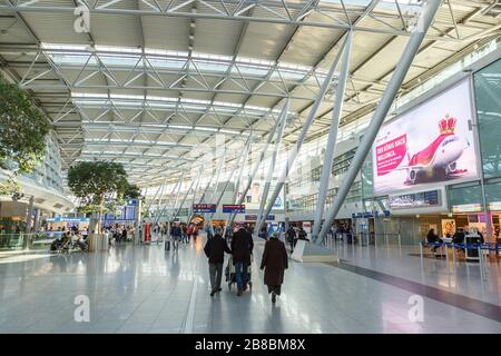 Dusseldorf, Germany – March 24, 2019: Terminal of Dusseldorf airport (DUS) in Germany. Stock Photo