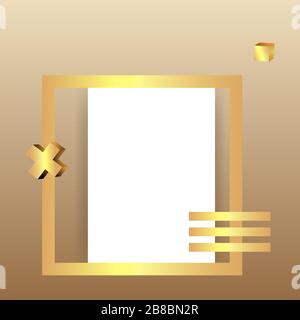 Metallic golden frame with floating geometrical forms, round platform, realistic minimal background, 3d luxury scene for product presentation or mocku Stock Vector