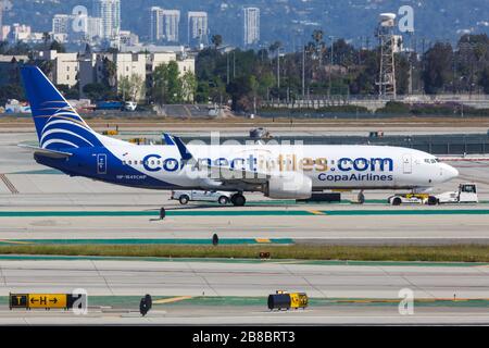 Los Angeles, California – April 12, 2019: Copa Airlines Boeing 737-800 airplane at Los Angeles International airport (LAX) in California. Stock Photo