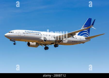 Los Angeles, California – April 12, 2019: Copa Airlines Boeing 737-800 airplane at Los Angeles International airport (LAX) in California. Stock Photo