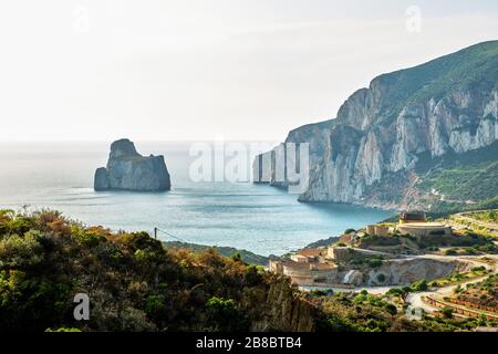 Pan di Zucchero faraglione, a big rock near Masua, Sardinia, Italy Stock Photo