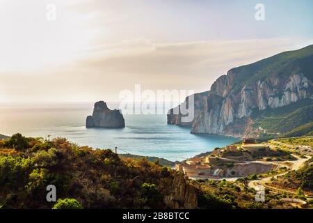 Pan di Zucchero faraglione, a big rock near Masua, Sardinia, Italy Stock Photo