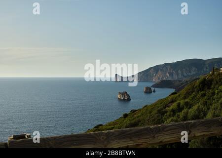 Pan di Zucchero faraglione, a big rock near Masua, Sardinia, Italy Stock Photo