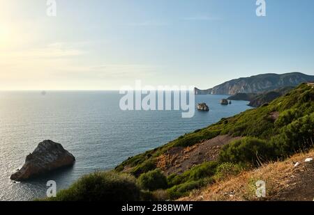 Pan di Zucchero faraglione, a big rock near Masua, Sardinia, Italy Stock Photo