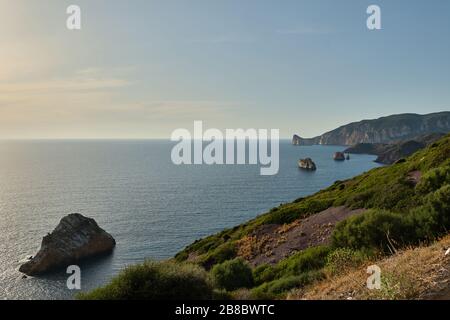 Pan di Zucchero faraglione, a big rock near Masua, Sardinia, Italy Stock Photo