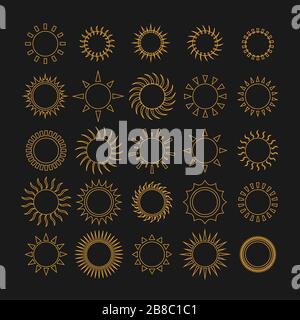 Sun icon set on black background Stock Vector