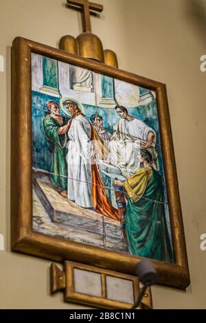 LUGO (RA) - JUNE 1, 2019: Jesus is condemned to death in the Sanctuary of Madonna del Molino,  pilgrimage site against Coronavirus Stock Photo