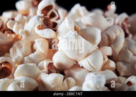 Heap of popcorn background. Close up macro view. Stock Photo
