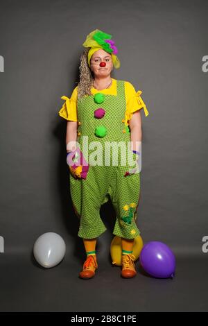 Clown occupation. Performance Actress clown portrait Stock Photo