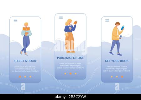 Online bookstore onboarding mobile app screen vector template Stock Vector