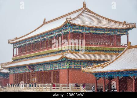 Tower of State Benevolence next to Hall of Supreme Harmony in Forbidden City palace complex in central Beijing, China Stock Photo