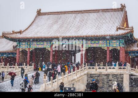 Passage next to Taihedian - Hall of Supreme Harmony at the inner court of Forbidden City palace complex in central Beijing, China Stock Photo