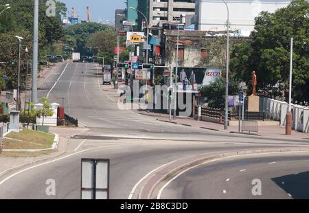 Colombo, Sri Lanka. 21st Mar, 2020. A view of an empty street is seen after the authorities announced a weekend curfew in the country as a preventive measure against the spread of the COVID-19 novel coronavirus, in Colombo March 21, 2020. (Photo by Saman Abesiriwardana/Pacific Press) Credit: Pacific Press Agency/Alamy Live News Stock Photo