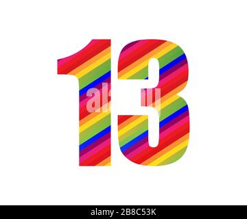13 Number Rainbow Style Numeral Digit. Colorful Thirteen Number Vector Illustration Design Isolated on White Background. Stock Photo