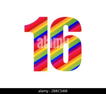 16 Number Rainbow Style Numeral Digit. Colorful Sixteen Number Vector Illustration Design Isolated on White Background. Stock Photo