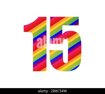 15 Number Rainbow Style Numeral Digit. Colorful Fifteen Number Vector Illustration Design Isolated on White Background. Stock Photo