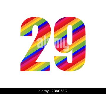 29 Number Rainbow Style Numeral Digit. Colorful Twenty Nine Number Vector Illustration Design Isolated on White Background. Stock Photo
