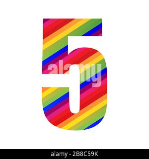 5 Number Rainbow Style Numeral Digit. Colorful Number Vector Illustration Design Isolated on White Background. Stock Photo