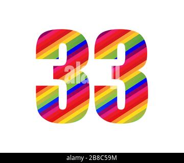 33 Number Rainbow Style Numeral Digit. Colorful Thirty Three Number Vector Illustration Design Isolated on White Background. Stock Photo