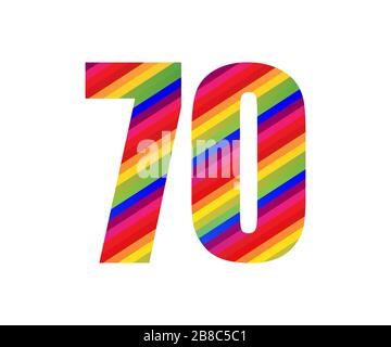 70 Number Rainbow Style Numeral Digit. Colorful Seventy Number Vector Illustration Design Isolated on White Background. Stock Photo