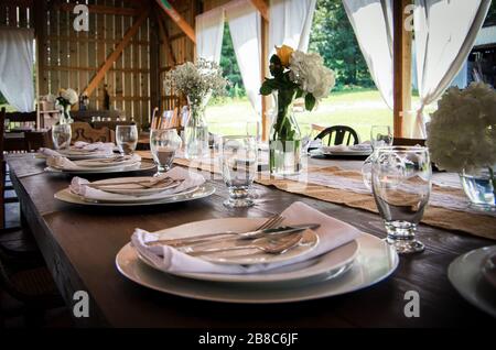 Rustic wedding reception venue Stock Photo