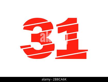 Modern Red 31 Number Design Vector Illustration. Numeral Vector Trendy Flat Line Style. Vector Elements Illustration Template for Web Design or Greeti Stock Photo
