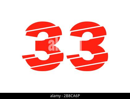 Modern Red 33 Number Design Vector Illustration. Numeral Vector Trendy Flat Line Style. Vector Elements Illustration Template for Web Design or Greeti Stock Photo