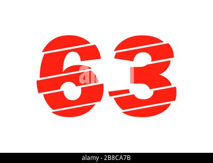 Modern Red 63 Number Design Vector Illustration. Numeral Vector Trendy Flat Line Style. Vector Elements Illustration Template for Web Design or Greeti Stock Photo