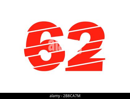 Modern Red 62 Number Design Vector Illustration. Numeral Vector Trendy Flat Line Style. Vector Elements Illustration Template for Web Design or Greeti Stock Photo