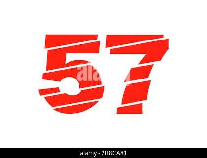 Modern Red 57 Number Design Vector Illustration. Numeral Vector Trendy Flat Line Style. Vector Elements Illustration Template for Web Design or Greeti Stock Photo