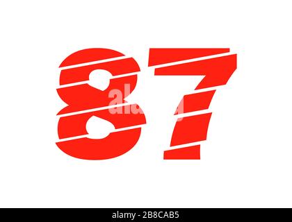 Glitch Modern Red 87 Number Design Vector Illustration. Numeral Vector ...