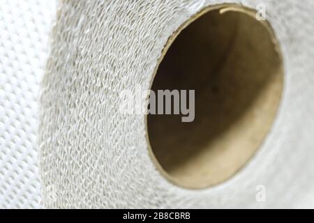 Toilet paper layers fabricated from recycled paper close up macro shot Stock Photo