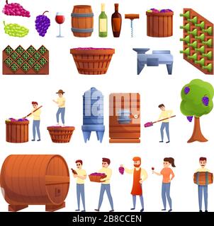 Winemaker icons set. Cartoon set of winemaker vector icons for web design Stock Vector