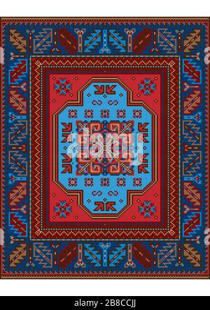 Variegated pattern of a luxury old oriental carpet with red,brown and ...