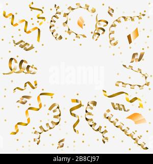 Golden serpentine in circle. Vector golden serpantine pieces isolated on white background. Stock Vector
