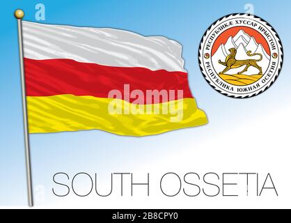 South Ossetia official national flag and coat of arms, european region, vector illustration Stock Vector