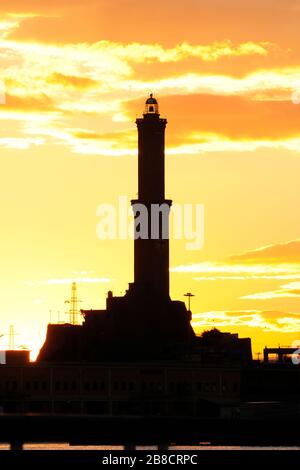 Sunset on the La Lanterna Lighthouse, Genoa, Ligury, Italy, Europe Stock Photo