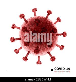 Coronavirus Disease COVID-19, Dangerous Infection Isolated On White Background. Chineese Respiratory Influenza Outbreak. Pathogen Flu Virus, Red Cells Stock Vector