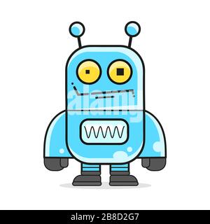Blue Friendly Android Robot Character With Two Antennas Vector Cartoon Illustration Stock Vector