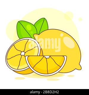 Vector. Fresh Lemons With Leaves . Vector Illustration. Stock Vector