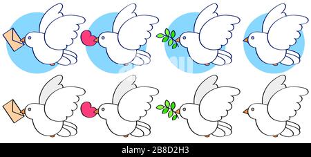 Bird Species Hand Drawn Set. Vector Isolated Flying Pigeon Stock Vector